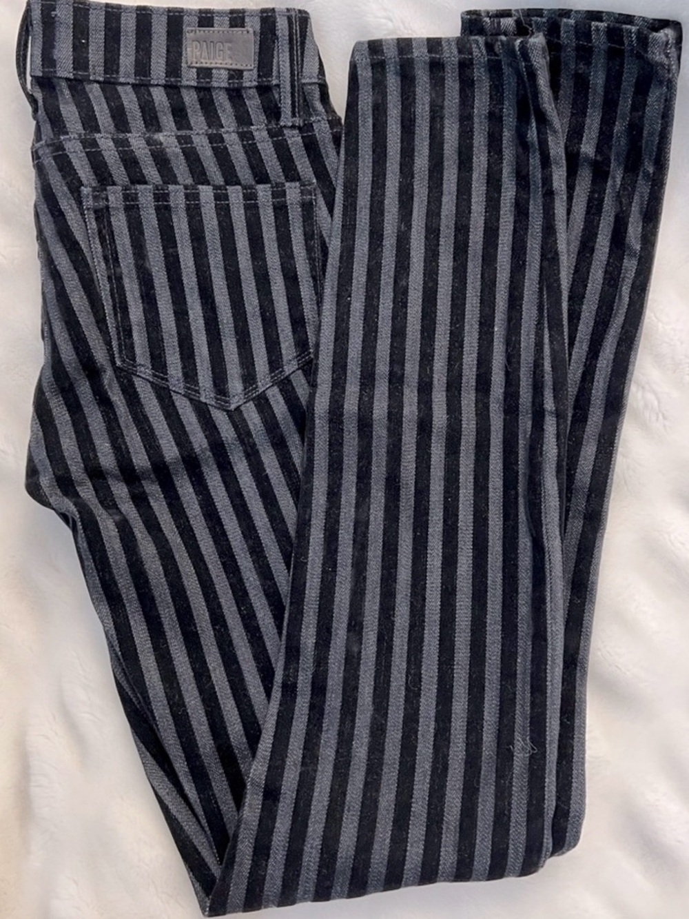 Paige Verdugo skinny denim blue jeans black velvet stripe size 28